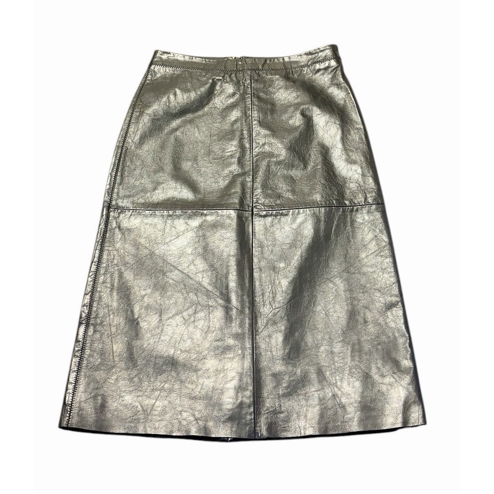Vintage Y2K Gap Black Leather A-line Pencil Skirt Size 2 Midi Small Elegant NWT